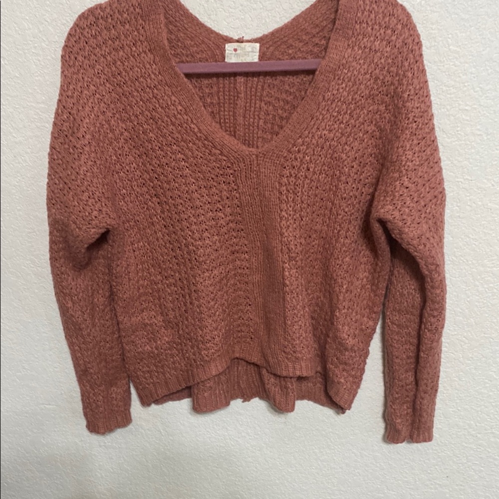 Poof Apparel Cozy V-Neck Sweater in Rich Brown